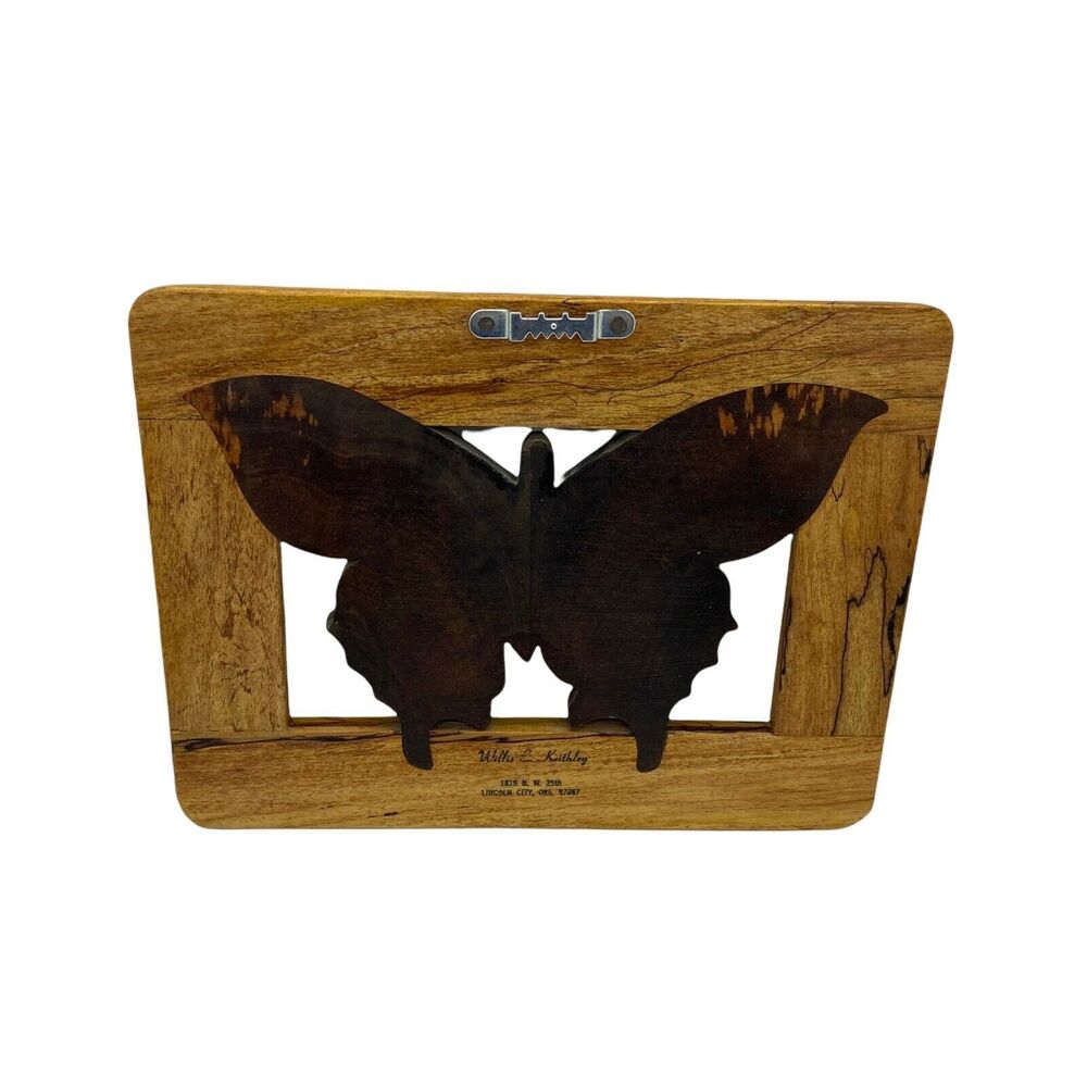 Butterfly Wall Hanging Vtg 90s Willis E Keithley Brown Wooden Handmade Oregon